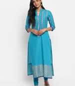 G COLLECTION Blue printed cotton cotton-kurtis