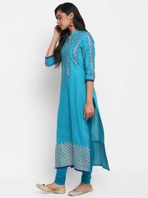 G COLLECTION Blue printed cotton cotton-kurtis 3