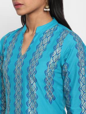 G COLLECTION Blue printed cotton cotton-kurtis 4