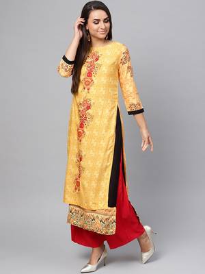 Yellow printed rayon kurtis 2