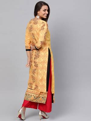 Yellow printed rayon kurtis 3