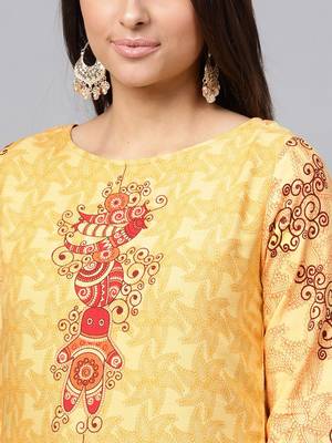 Yellow printed rayon kurtis 4