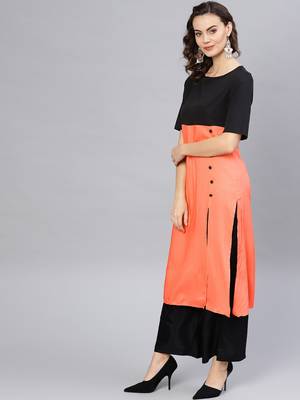 Orange printed viscose kurtis 2