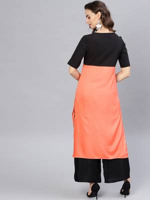 Orange printed viscose kurtis 3