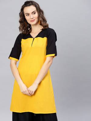 Yellow printed cotton kurtas-and-kurtis 1