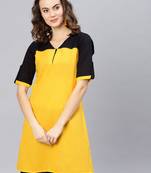 Yellow printed cotton kurtas-and-kurtis