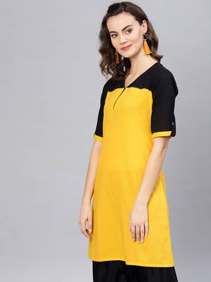 Yellow printed cotton kurtas-and-kurtis 2
