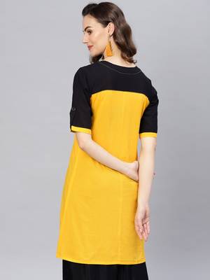 Yellow printed cotton kurtas-and-kurtis 3