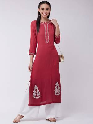 Pink printed rayon kurtis 1