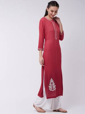 Pink printed rayon kurtis 2