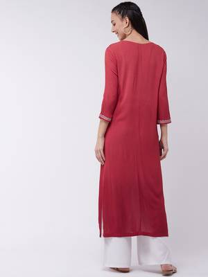 Pink printed rayon kurtis 3