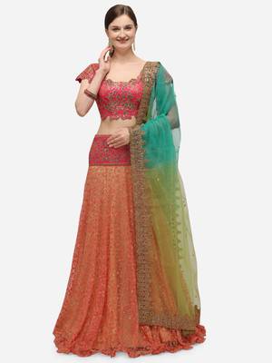 lehanga Saree concept in shaded pallu with blue and liril green colour ombre. 1