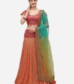 lehanga Saree concept in shaded pallu with blue and liril green colour ombre.