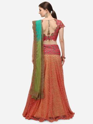 lehanga Saree concept in shaded pallu with blue and liril green colour ombre. 2