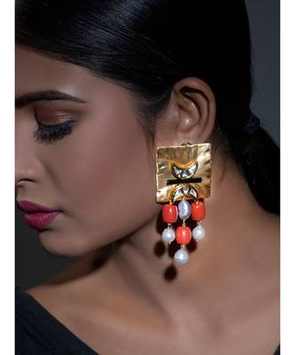 Orange Gold Toned Dangle Earrings 1