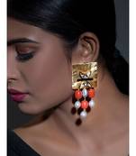 Orange Gold Toned Dangle Earrings