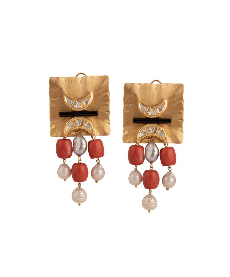 Orange Gold Toned Dangle Earrings