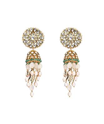 Green Grey White Gold Tone Jhumka Wedding Earrings 2