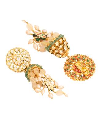 Green Grey White Gold Tone Jhumka Wedding Earrings 3