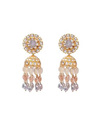 Grey Gold Tone Kundan Polki Jhumka Bridal Earrings 2