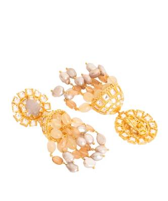 Grey Gold Tone Kundan Polki Jhumka Bridal Earrings 3