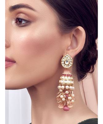 White Orange Red Gold Tone Jhumka Wedding Earrings 1