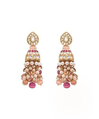 White Orange Red Gold Tone Jhumka Wedding Earrings 2