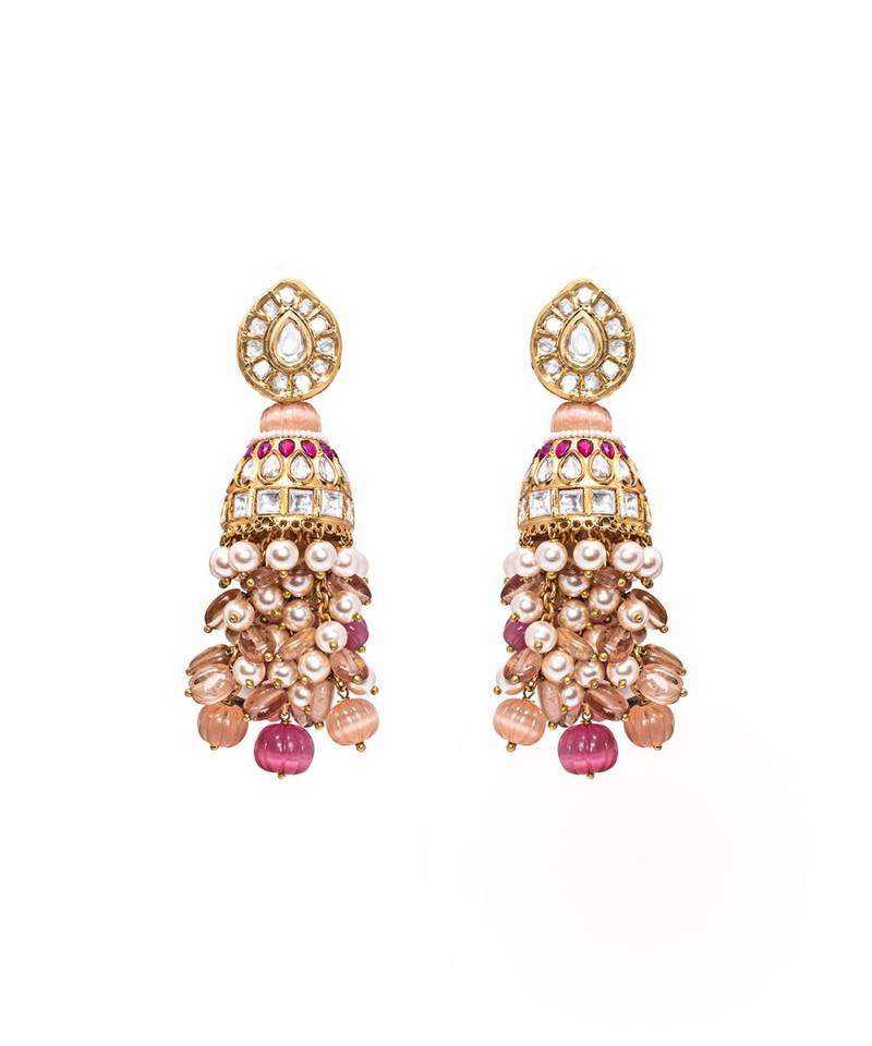 White Orange Red Gold Tone Jhumka Wedding Earrings