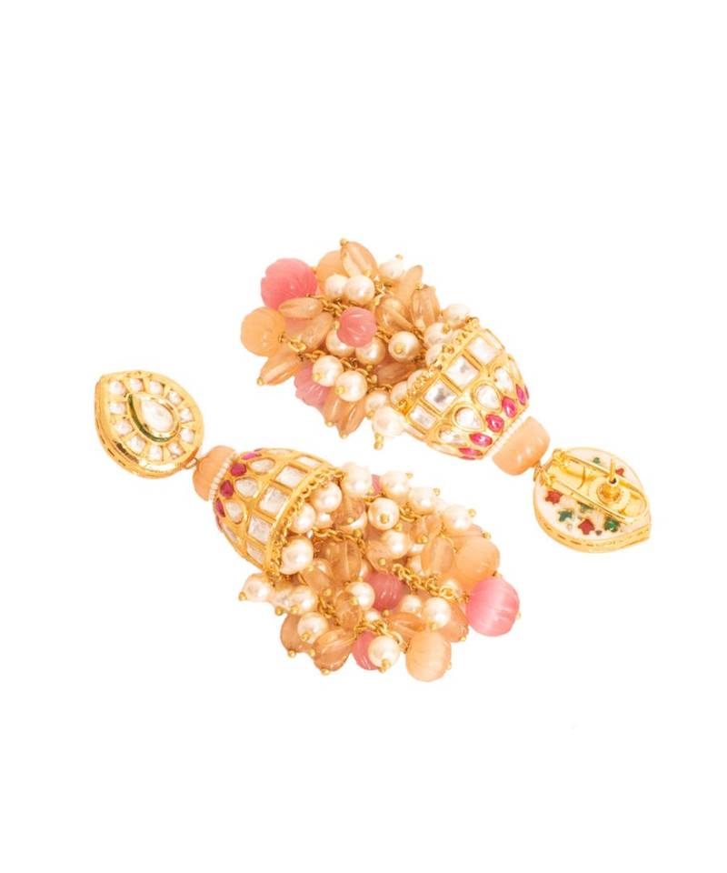 White Orange Red Gold Tone Jhumka Wedding Earrings