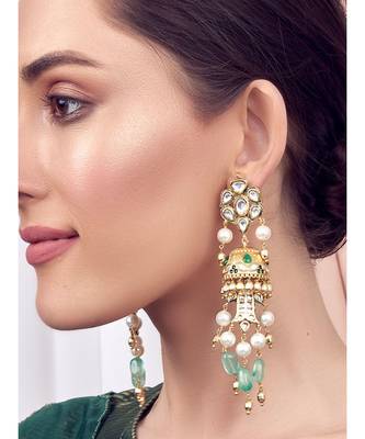 Green And White Gold Tone Kundan Wedding Earrings 1