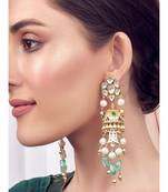 Green And White Gold Tone Kundan Wedding Earrings