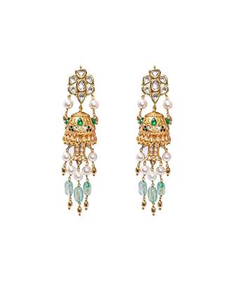 Green And White Gold Tone Kundan Wedding Earrings 2