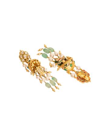 Green And White Gold Tone Kundan Wedding Earrings 3