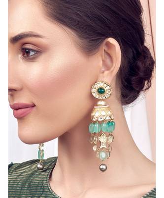 Green Gold Tone Studded Kundan Polki Wedding Earrings 1