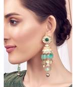 Green Gold Tone Studded Kundan Polki Wedding Earrings