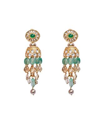 Green Gold Tone Studded Kundan Polki Wedding Earrings 2