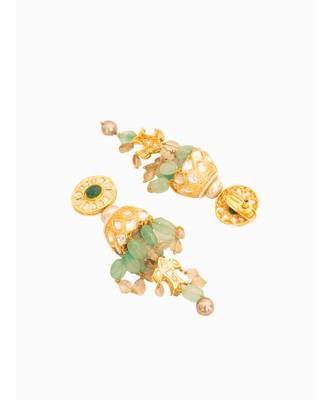 Green Gold Tone Studded Kundan Polki Wedding Earrings 3