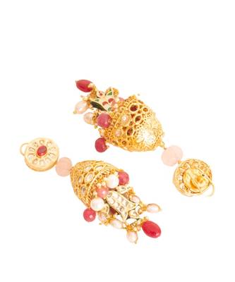 Pink White Gold Tone Imitation Polki Wedding Earrings 3
