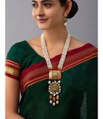 Meenakari gold necklace set in Kundan Polki and shell pearls