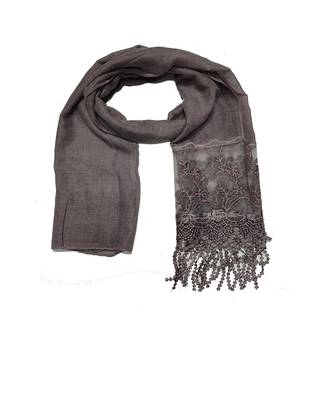 Diamond Studed Hijab With Border and Fringe's  Light Purple 1