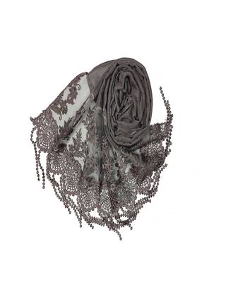 Diamond Studed Hijab With Border and Fringe's  Light Purple 2