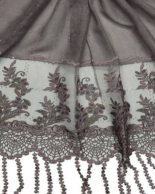 Diamond Studed Hijab With Border and Fringe's  Light Purple 4