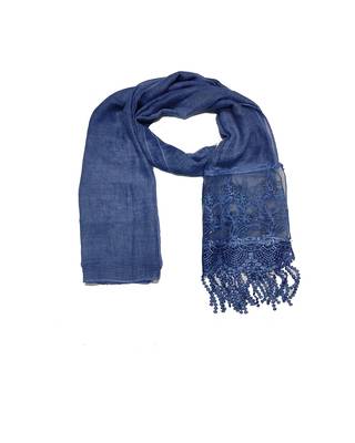 Diamond Studed Hijab With Border and Fringe's  Blue 1