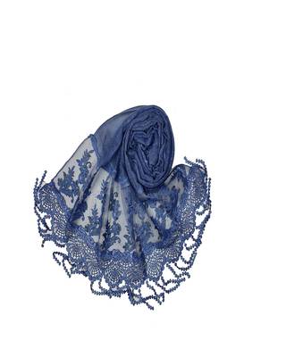 Diamond Studed Hijab With Border and Fringe's  Blue 2