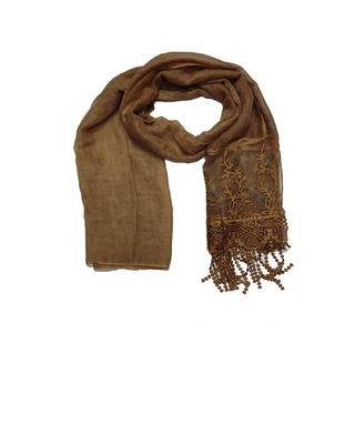 Diamond Studed Hijab With Border and Fringe's  Brown 1