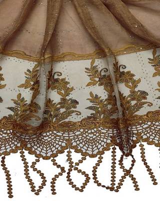 Diamond Studed Hijab With Border and Fringe's  Brown 4