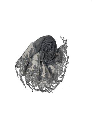 Diamond Studed Hijab With Border and Fringe's  Light Grey 2