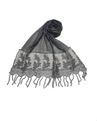 Diamond Studed Hijab With Border and Fringe's  Light Grey 3