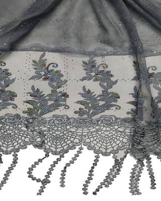 Diamond Studed Hijab With Border and Fringe's  Light Grey 4