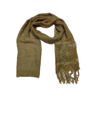 Diamond Studed Hijab With Border and Fringe's  Yellow 1